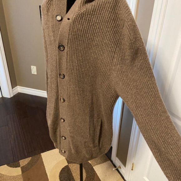 Brunello Cucinelli 100% Cashmere Rib Knit Button Front Cardigan Hoodie EUC - Picture 2 of 16